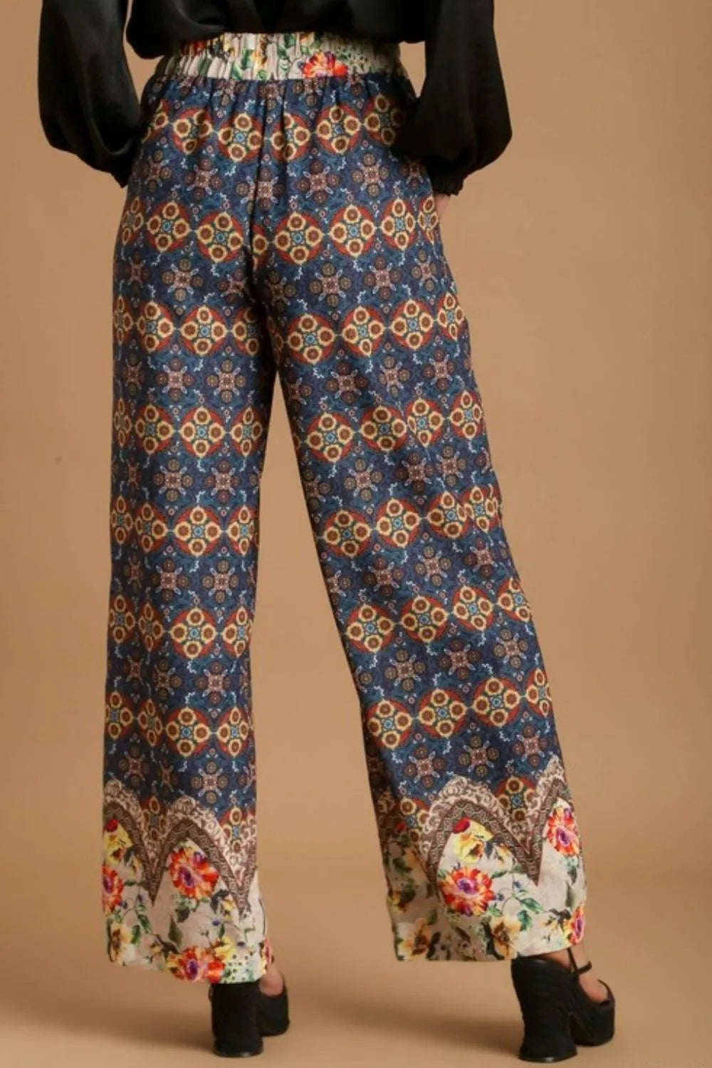 Full Size Mixed Print Elastic Waistband Pants Plus Size