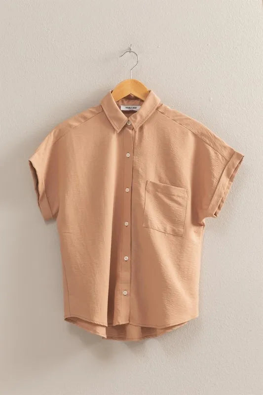 Button Down Collared Neck Short Sleeve Shirt