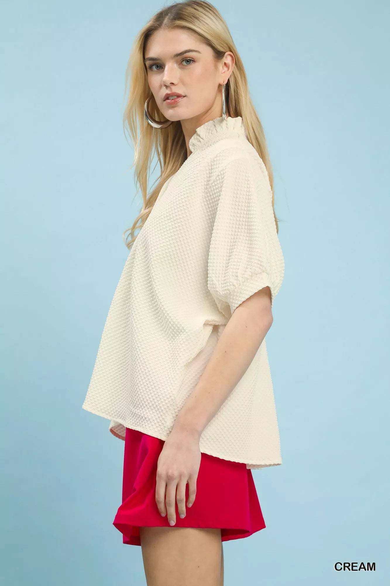 Textured Jacquard Short Sleeve Top