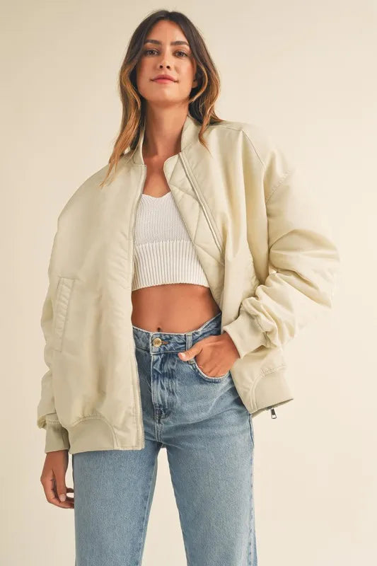 Back Ruched Utiltiy Bomber Jacket