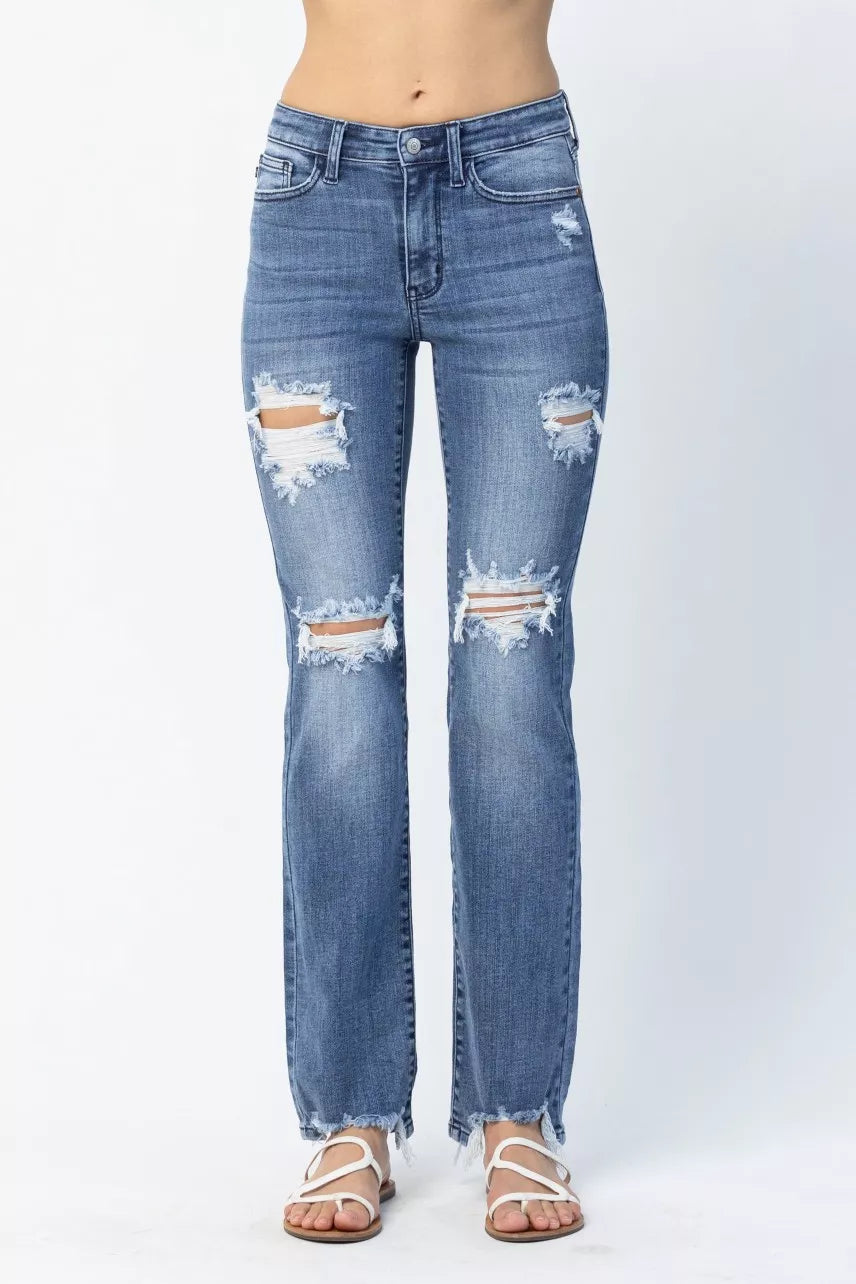 Full Size Mid Rise Destroy Straight Jeans Plus Size