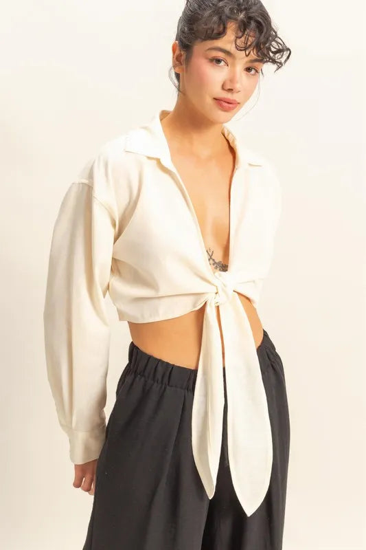 Washed Tie Front Crop Top