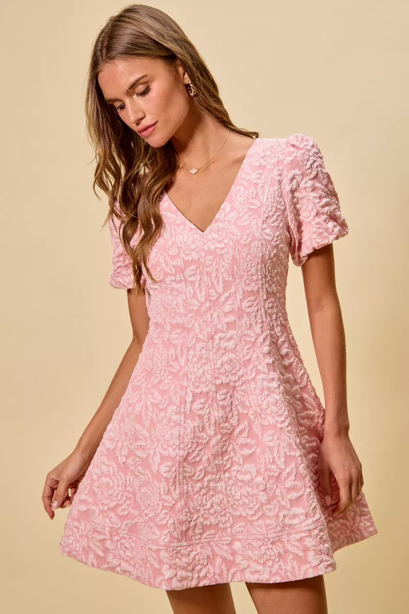Floral Jacquard Fit And Flare Daily Mini Dress