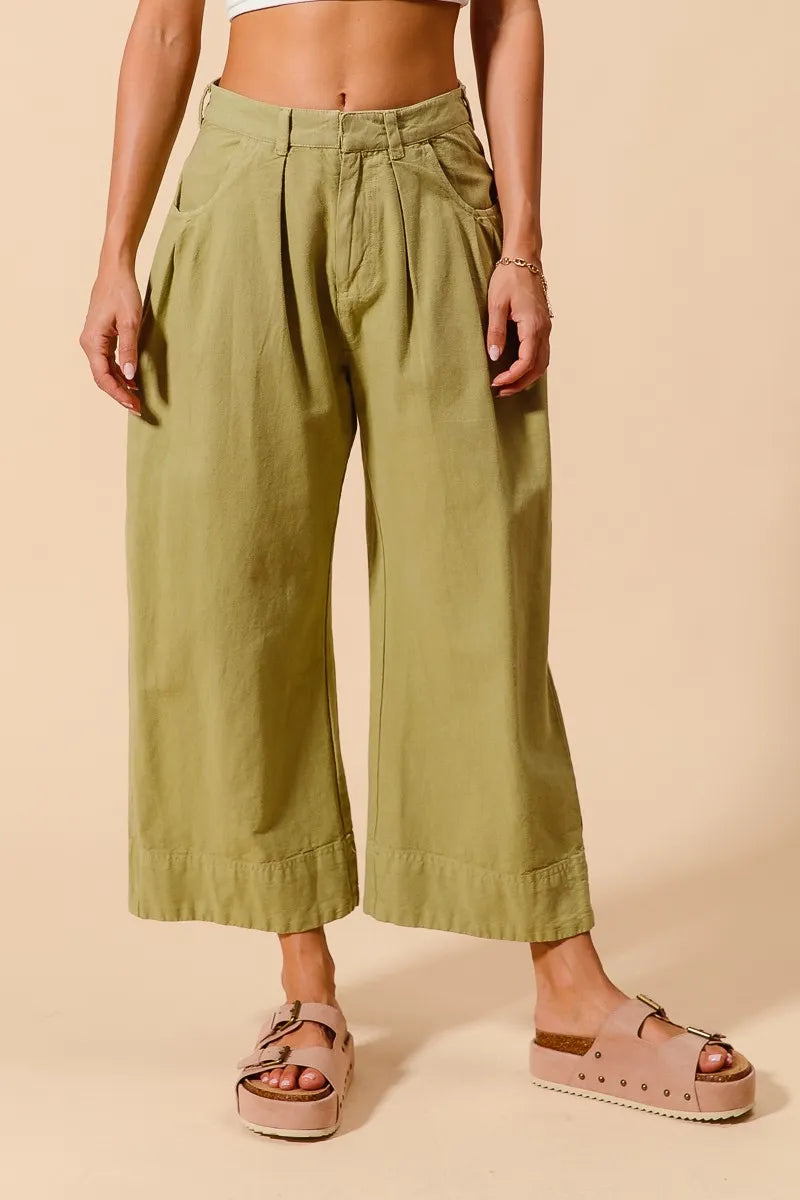 Mid Rise Wide Leg Chino Pants With Pockets