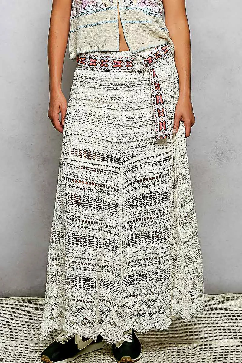Boho Crochet Knit Maxi Skirt