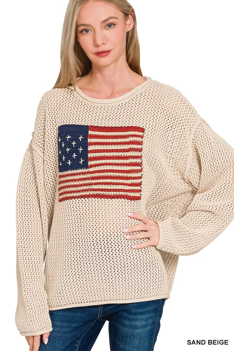 American Flag Crew Neck Sweater