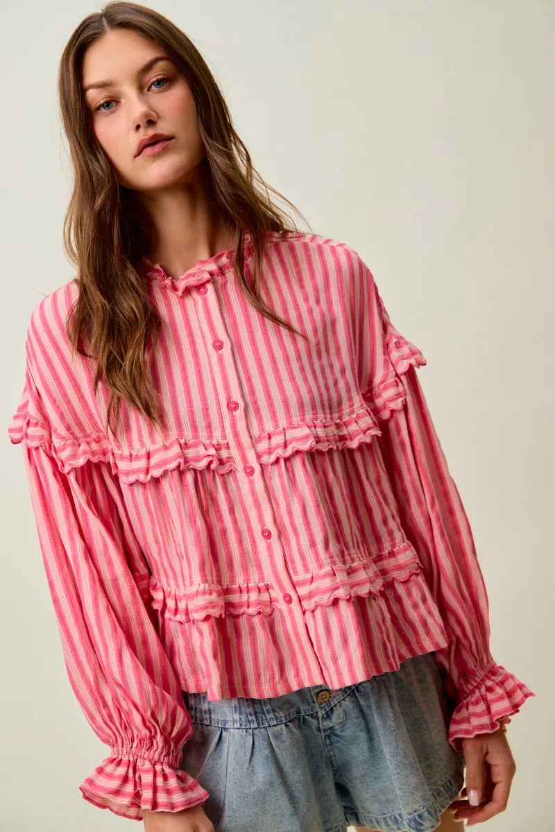 Variegated Stripe Reversible Flowy Boho Blouse