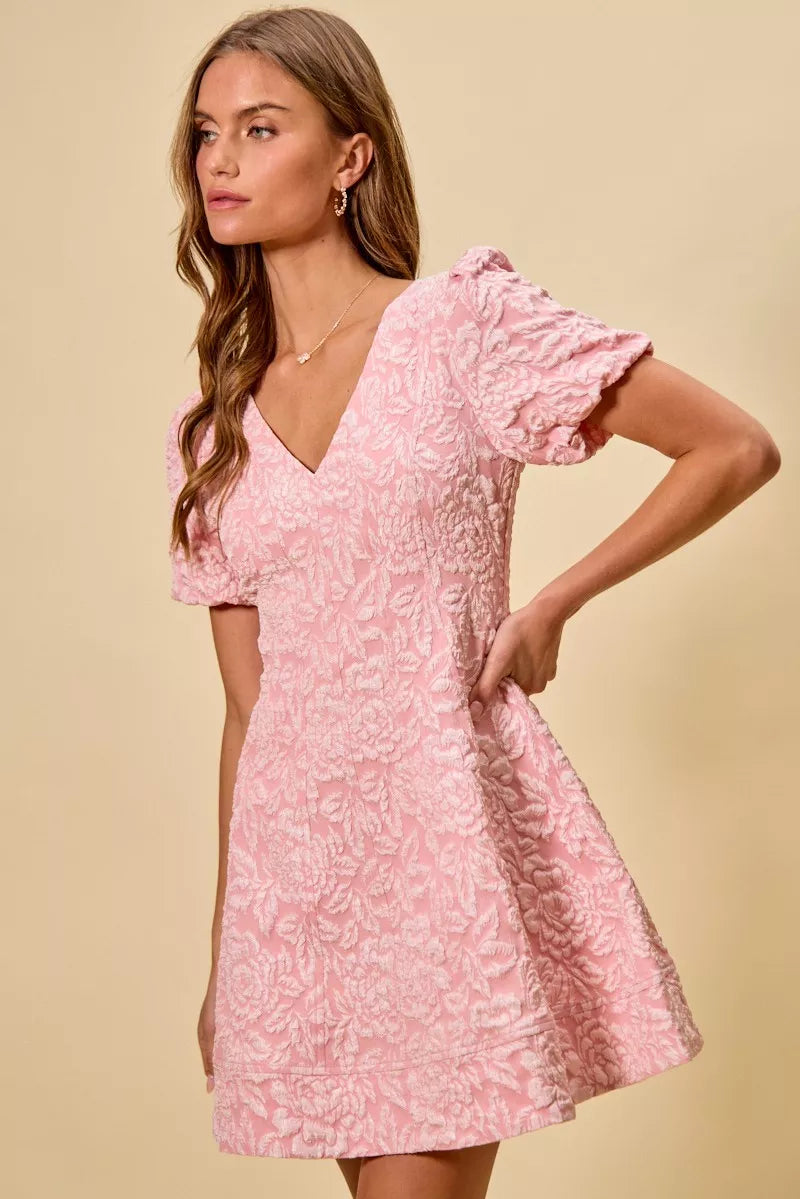 Floral Jacquard Fit And Flare Daily Mini Dress