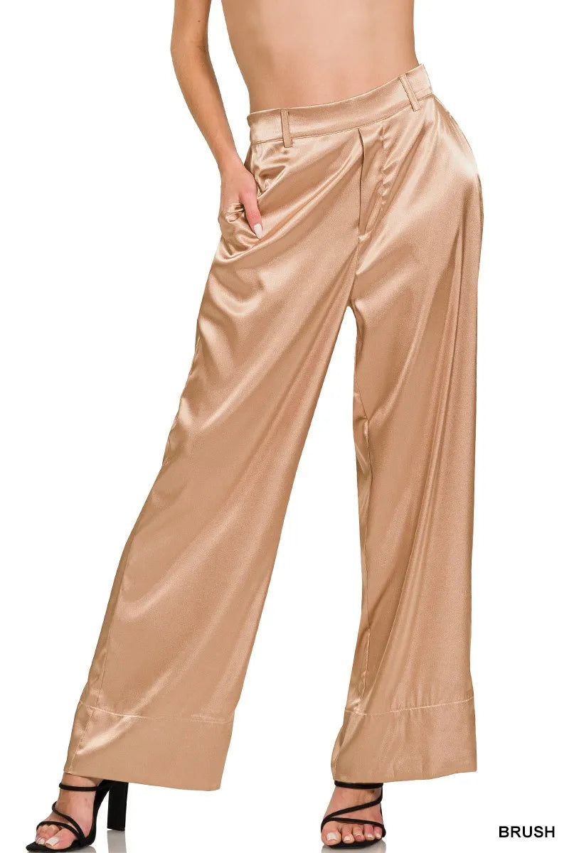 Wide-Leg Satin Pants