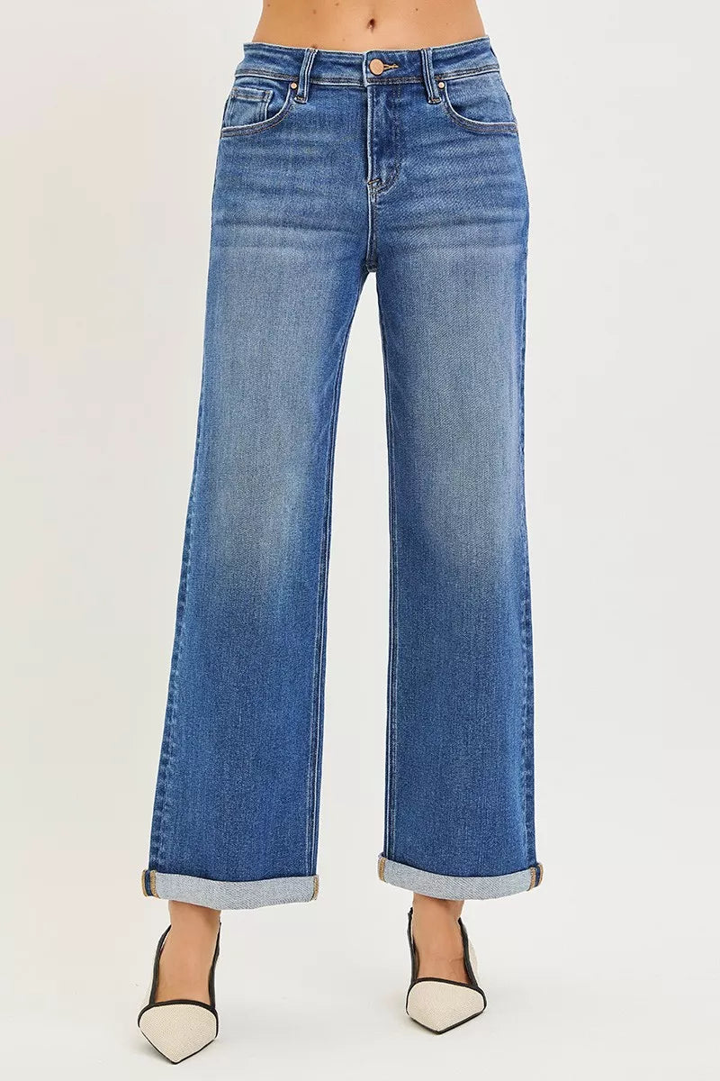 Full Size High Rise Relaxed Fit Ankle Straight Cuff Jeans Plus Size