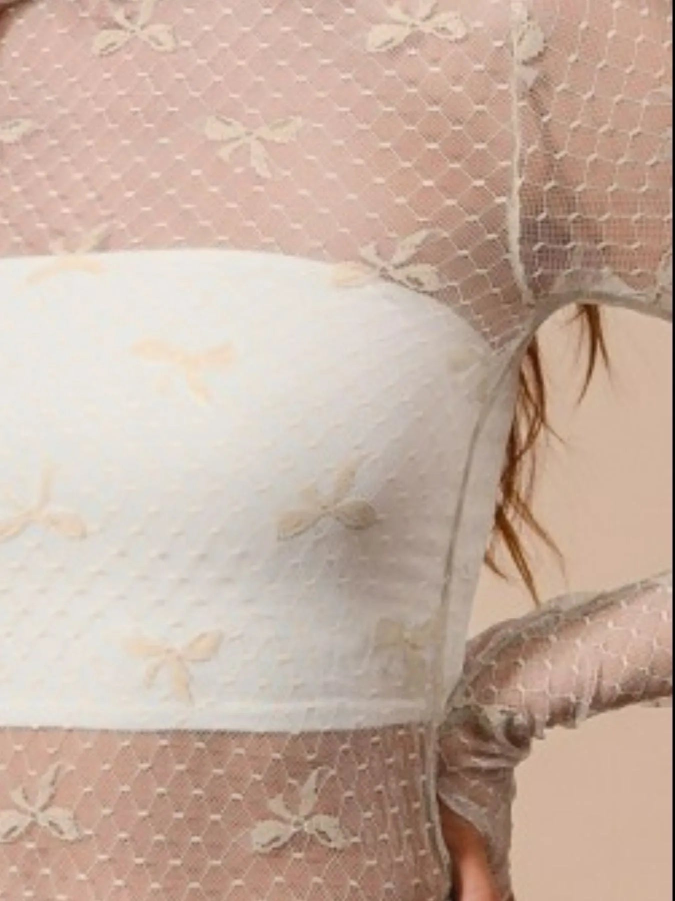 Bow Ribbon Pattern Sheer Lace Top