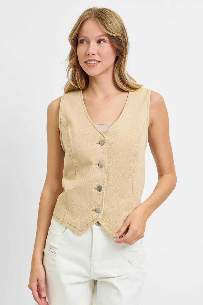 Full Size V Neck Button Down Vest Plus Size