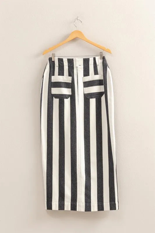 Striped Pocket Detail Maxi Skirt