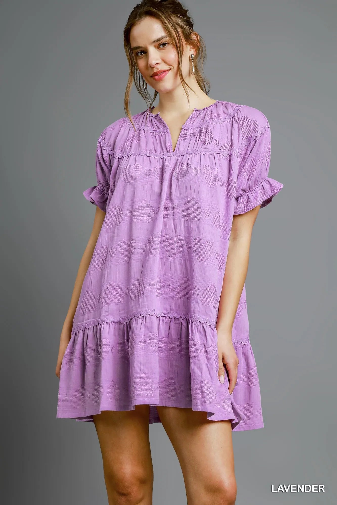 Heart Pattern Short Sleeve Ruffle Babydoll Dress
