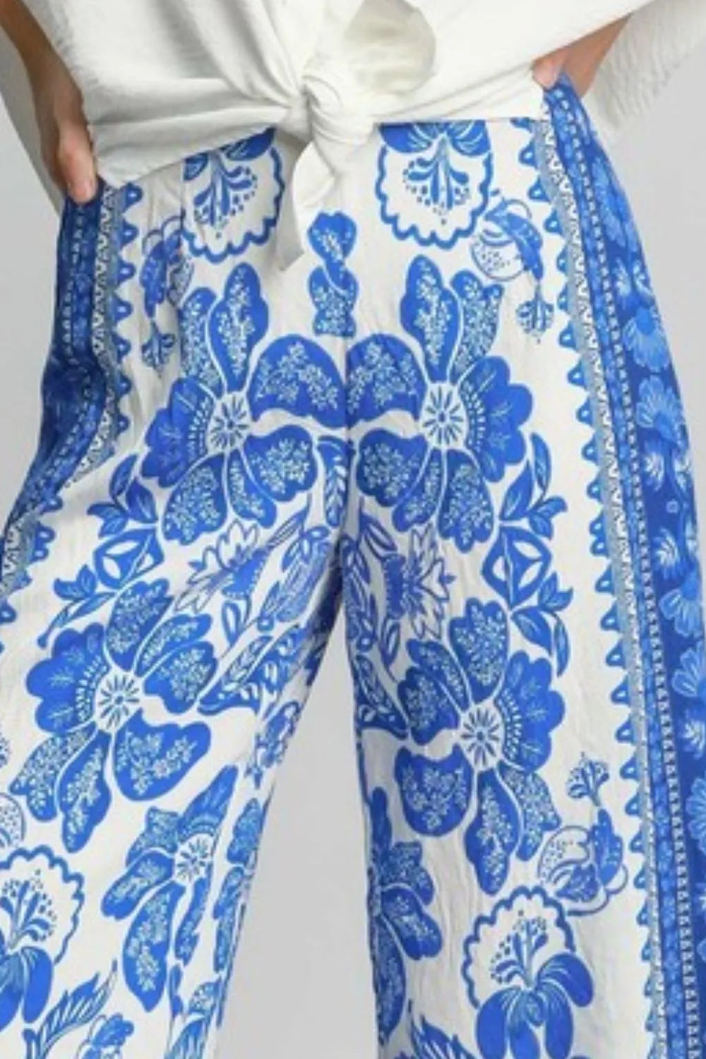 Full Size Floral Border Print Pants Plus Size