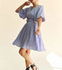 Back Button Puff Sleeve Mini Dress