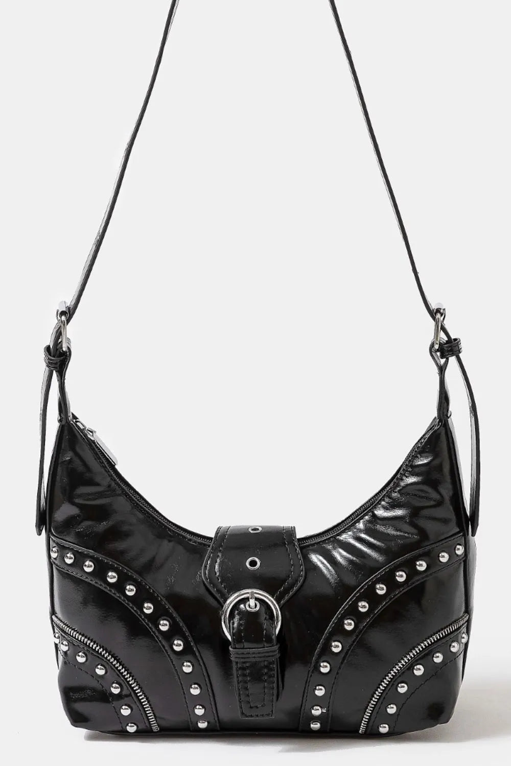Faux Leather Studded Trim Shoulder Bag