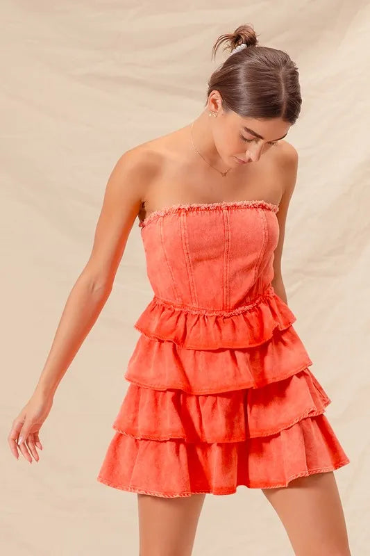 Strapless Ruffle Layered Game Day Cheer Up Dress