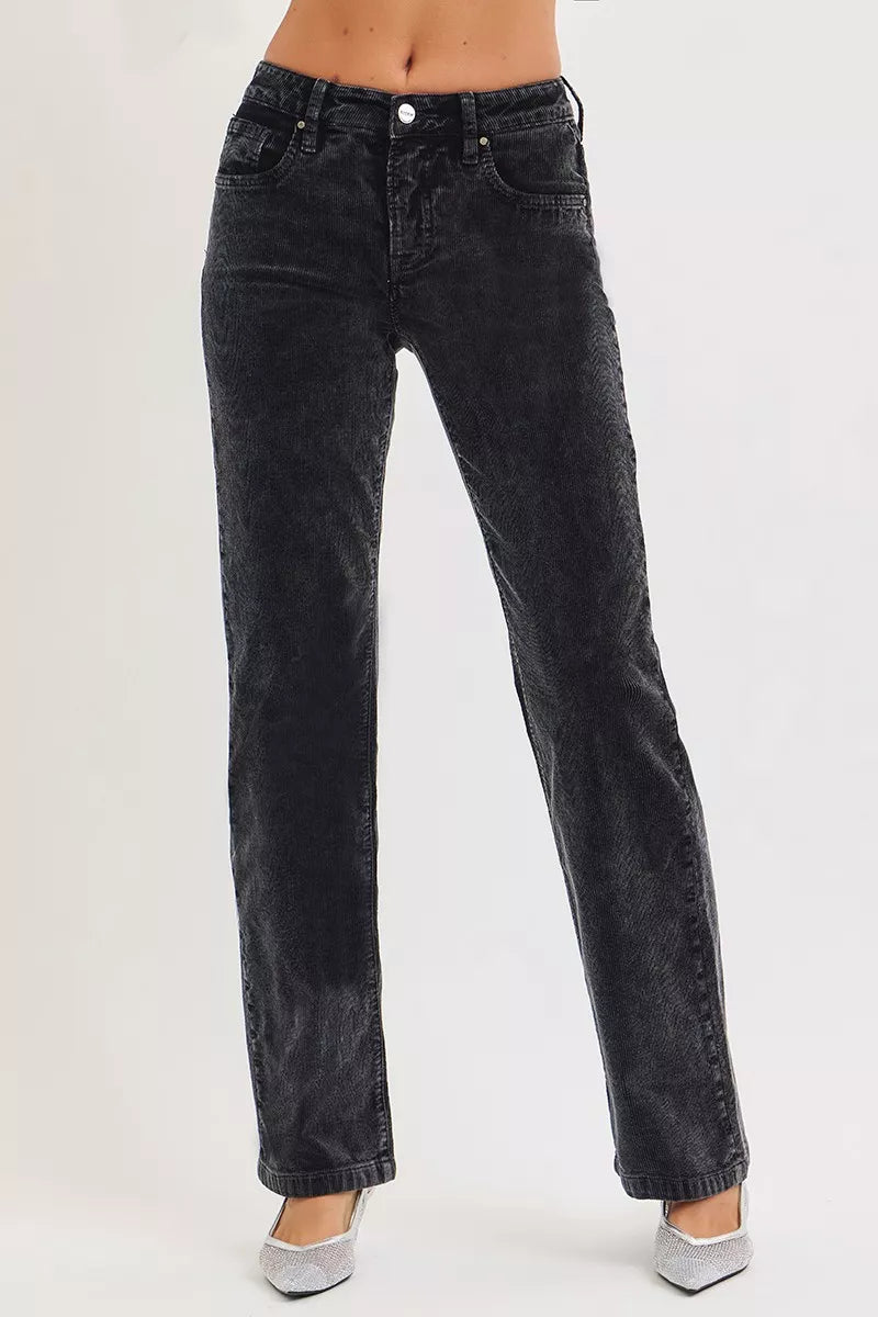 Tummy Control Mid Rise Straight Leg Corduroy Pants