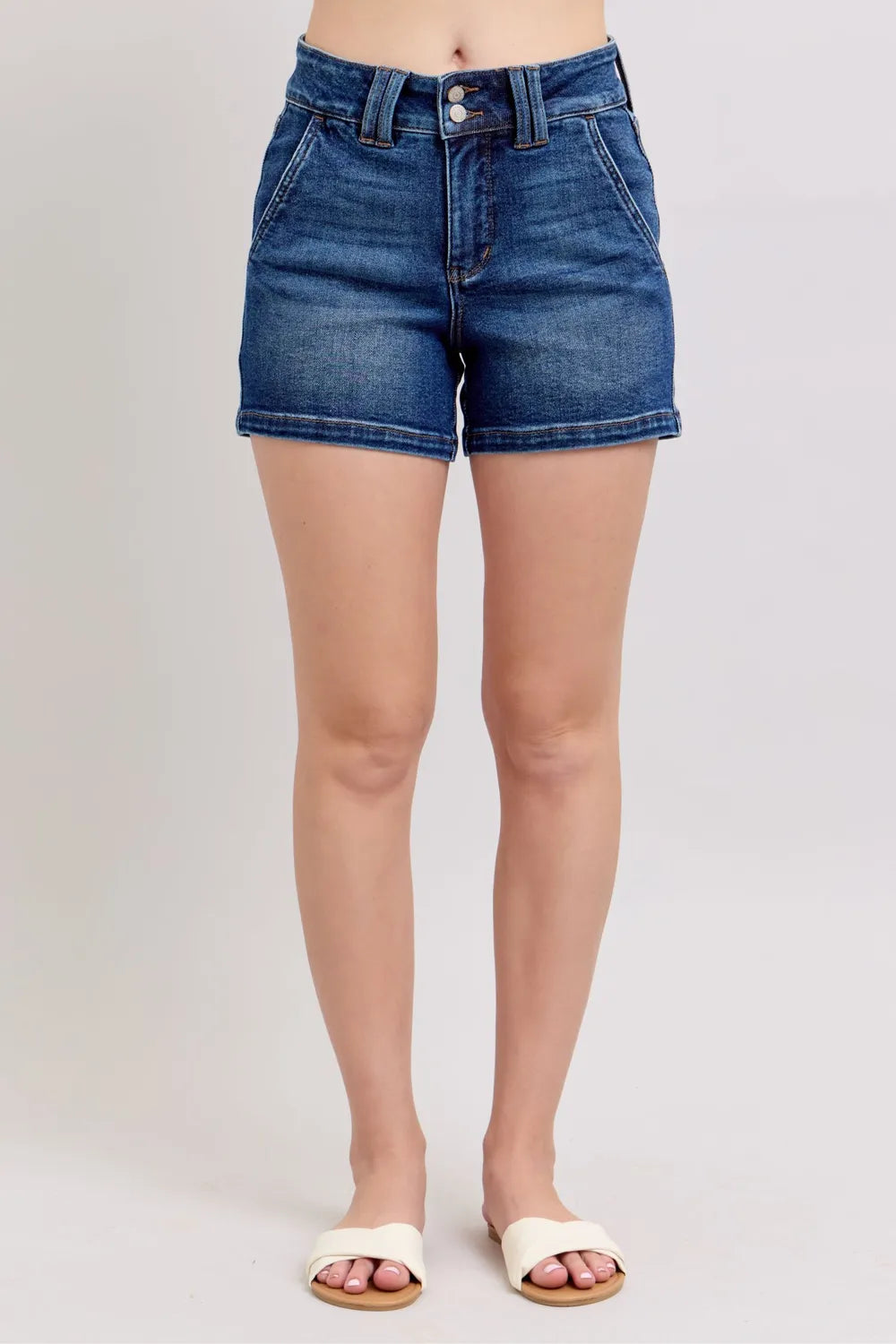 Full Size Double Button Waistband Denim Shorts Plus Size