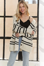 Horizontal Stripes Hoodie Cardigan