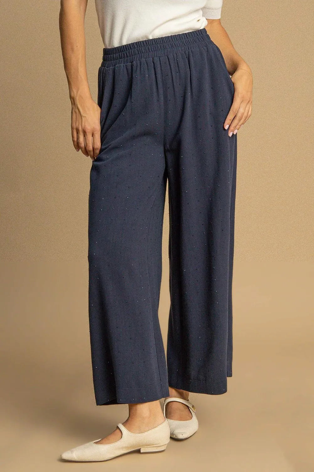 Full Size High Waisted Embellished Linen Pants Plus Size