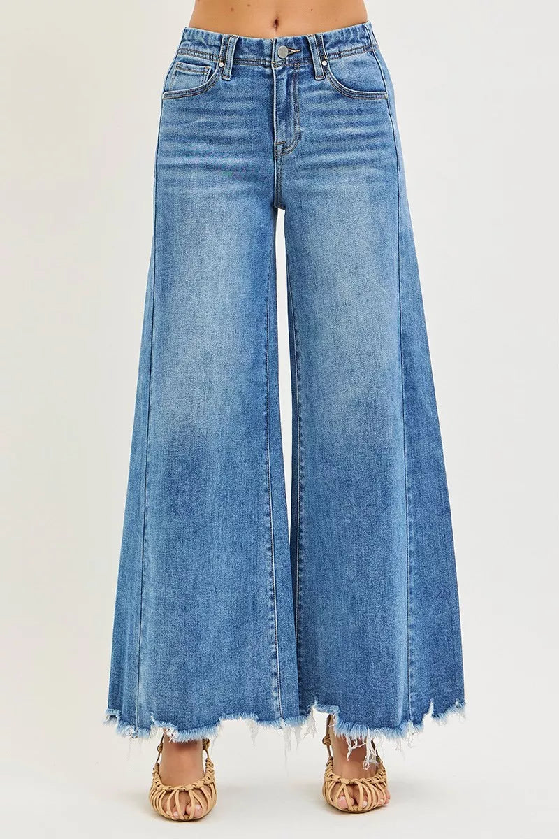 High Rise Ankle Wide Jeans