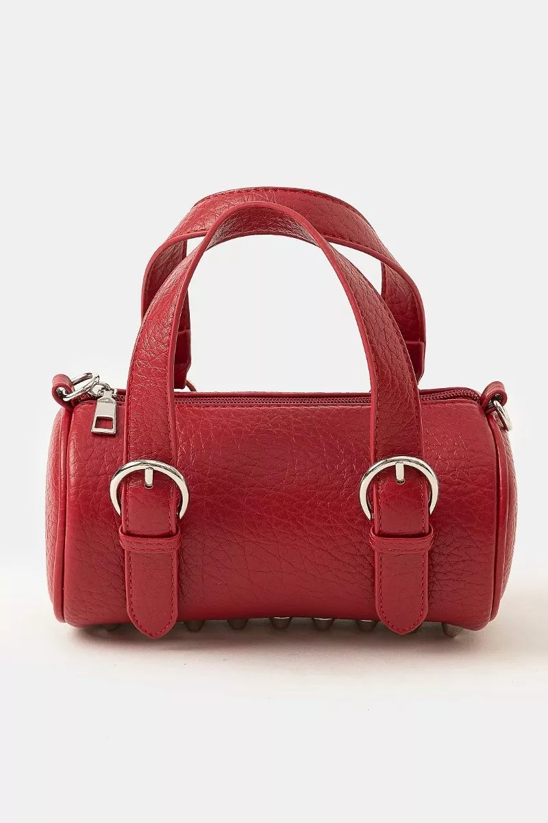 Faux Leather Buckle Strap Cylinder Hand Bag