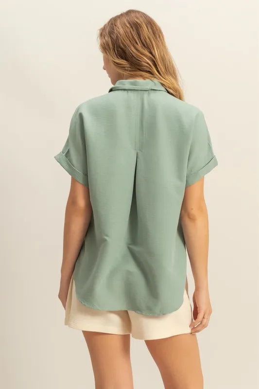 Button Down Collared Neck Short Sleeve Shirt