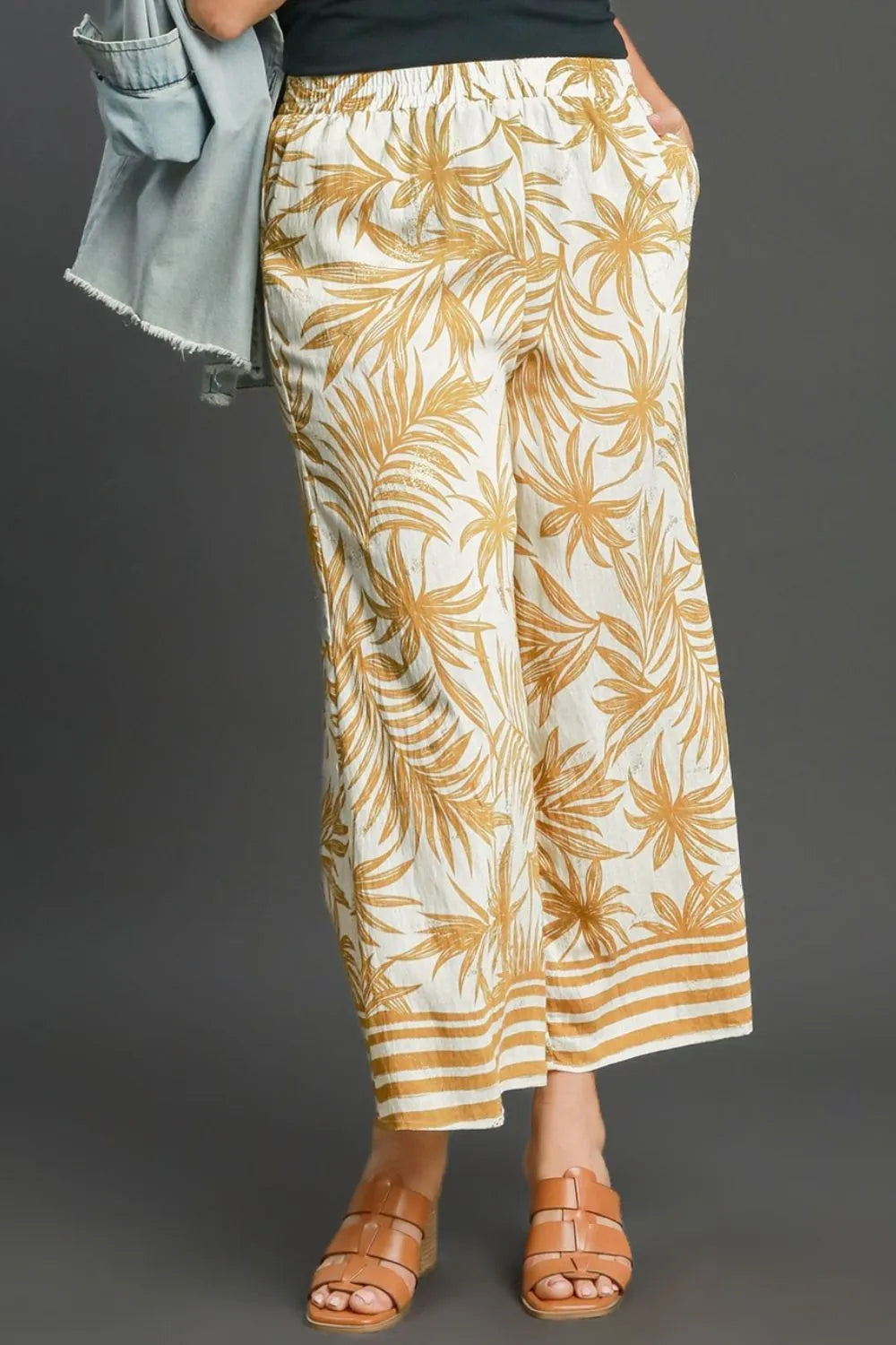 Full Size Tropical Print Wide Leg Pants Plus Size