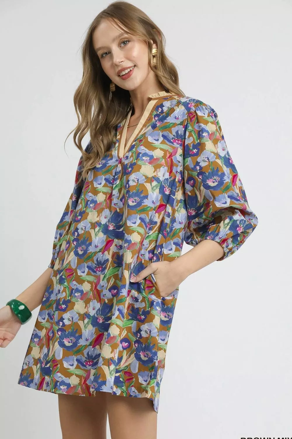 Boho Floral Balloon Sleeve Mini Dress