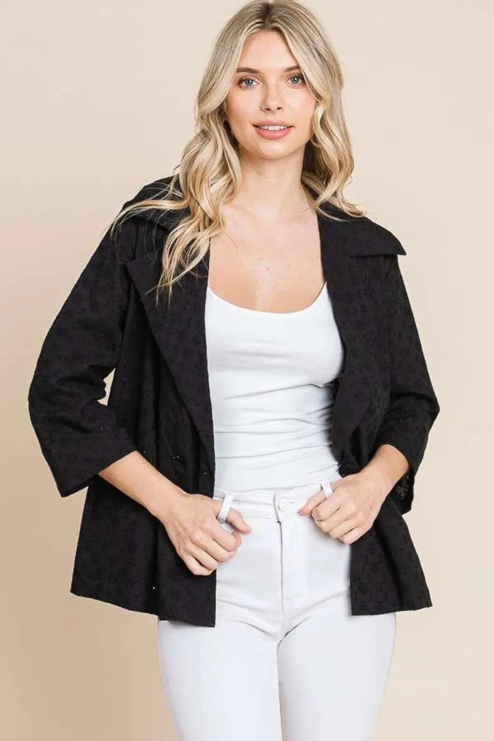 Breasted Eyelet Jacket with Pockets