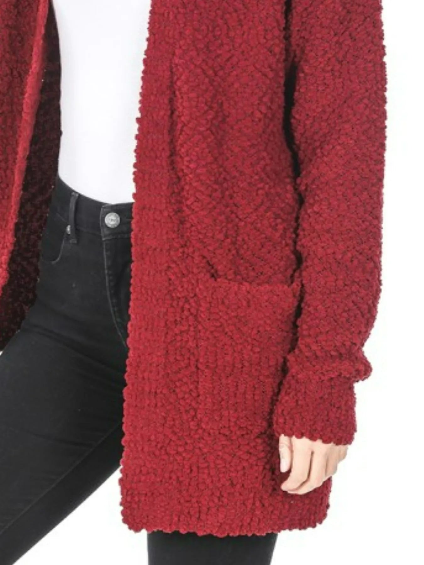 Long Sleeve Popcorn Sweater Cardigan with Pockets
