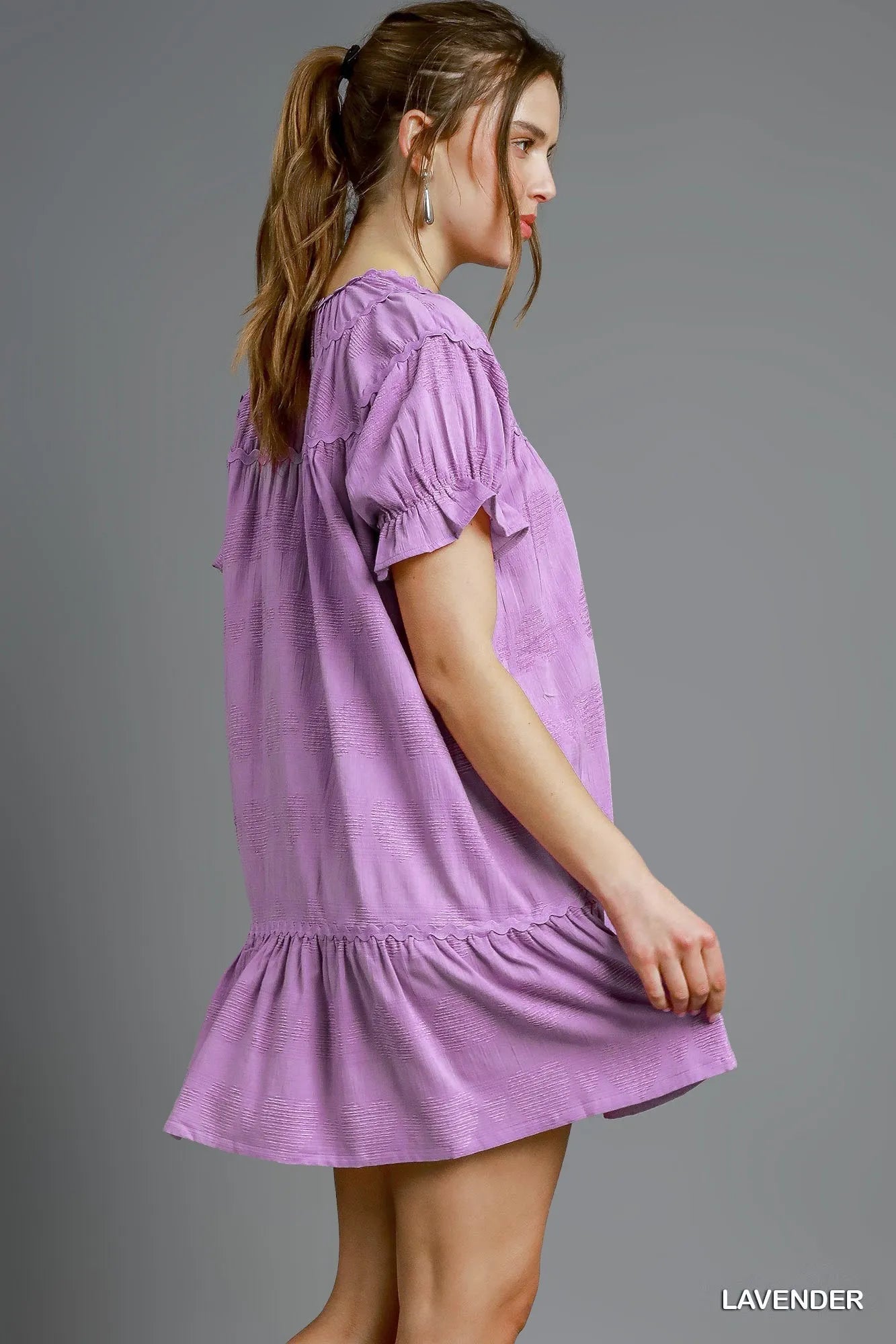 Heart Pattern Short Sleeve Ruffle Babydoll Dress