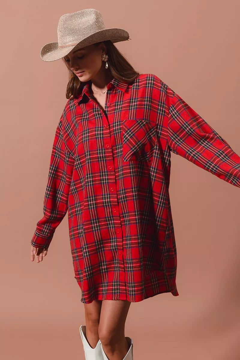 Checker Plaid Button Up Shirt Dress