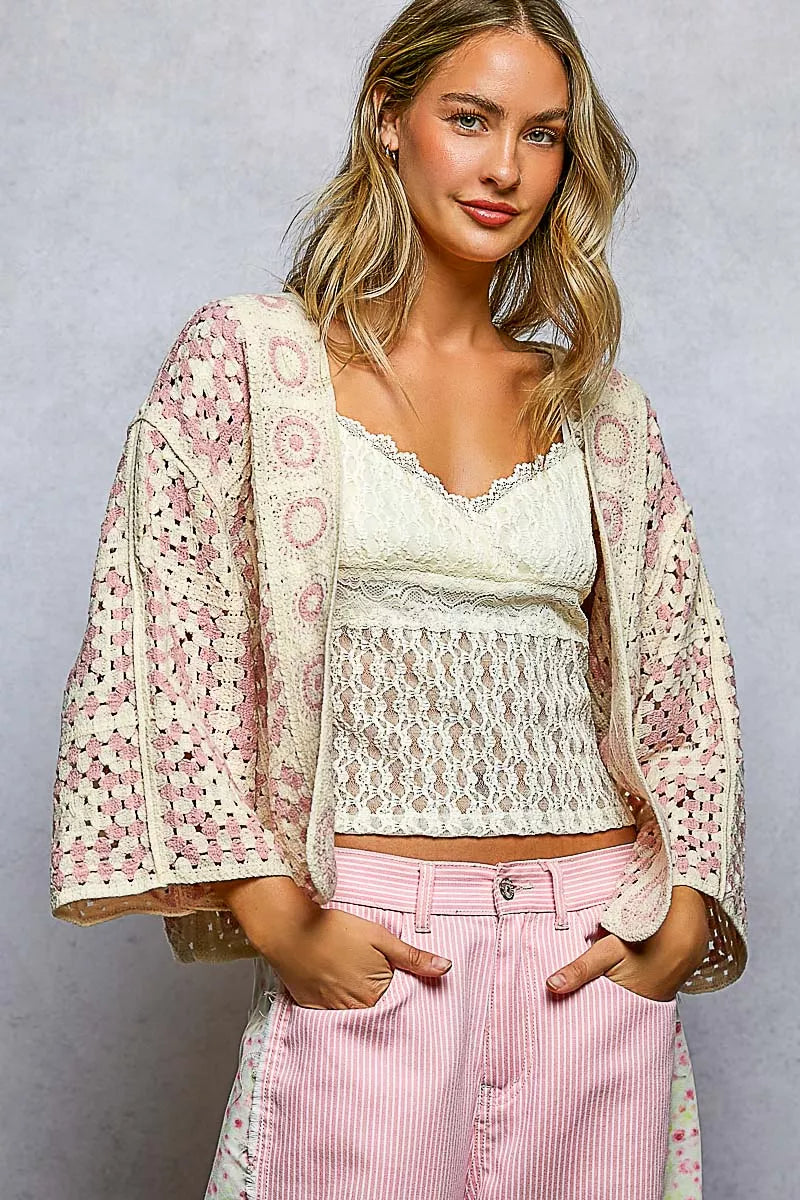 Open Front Crochet Cardigan with Granny Square Pattern