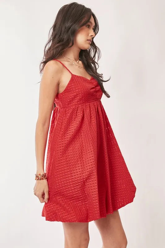 Textured Sweetheart Neckline Bubble Hem Dress