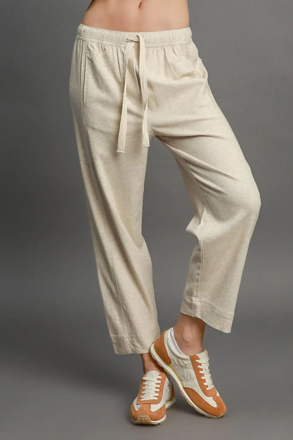 Full Size Drawstring Elastic Waistband Linen Blend Pants Plus Size