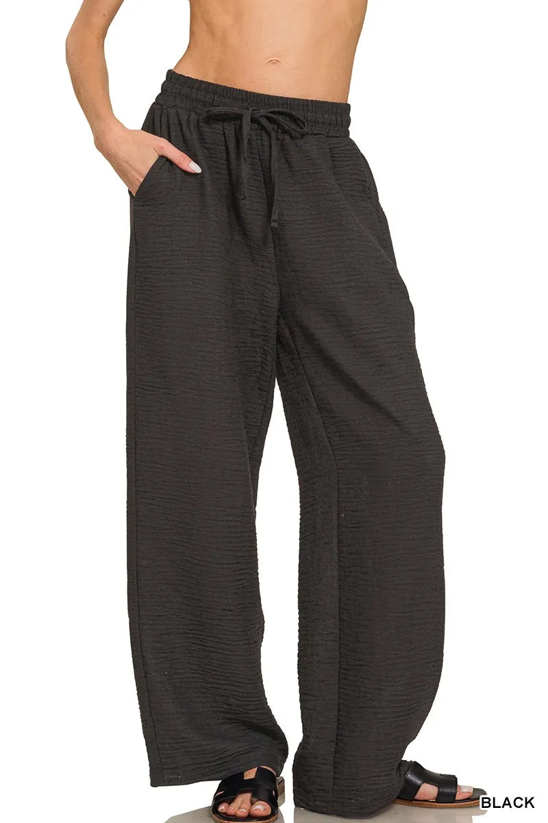Woven Crepe Elastic Band Pants