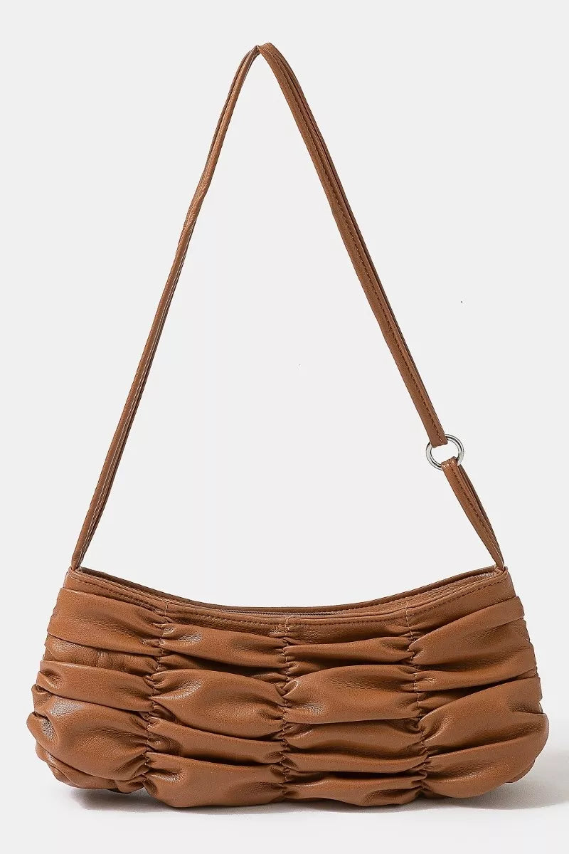 Segmented Pleated Faux Leather Hand Bag