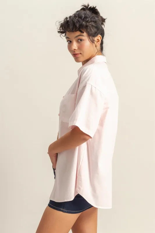 Short Sleeve Button Down Oversized Shirt