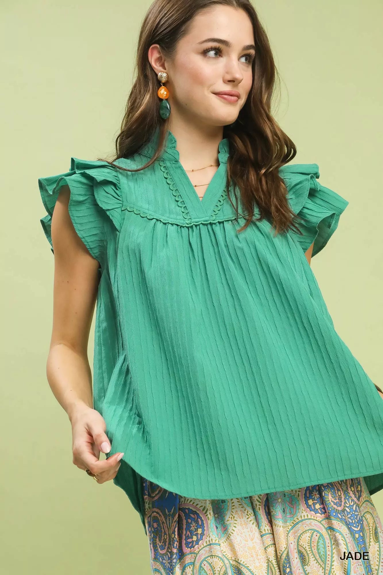 Ruffle Sleeve Textured Babydoll Blouse