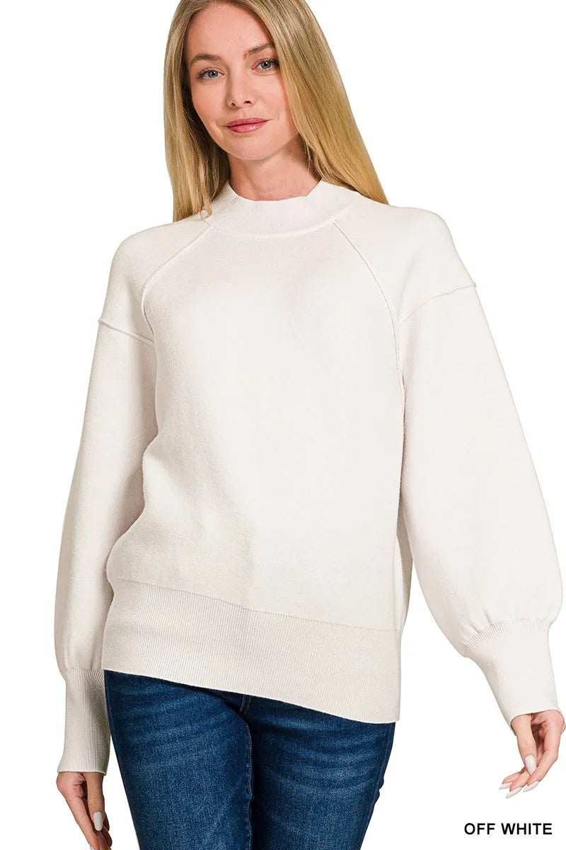 Viscose Mock Neck Exposed Seam Sweater