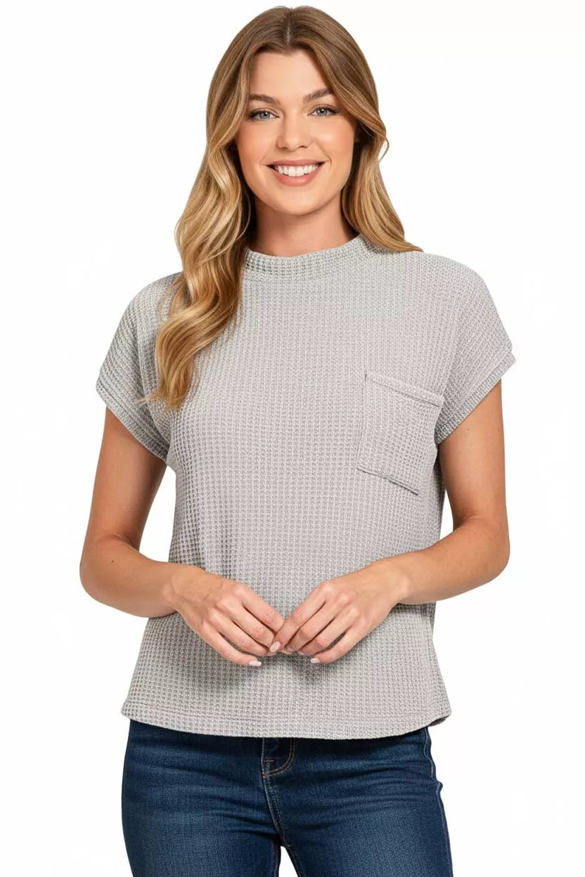 Chenille Waffle Short Sleeve Sweater