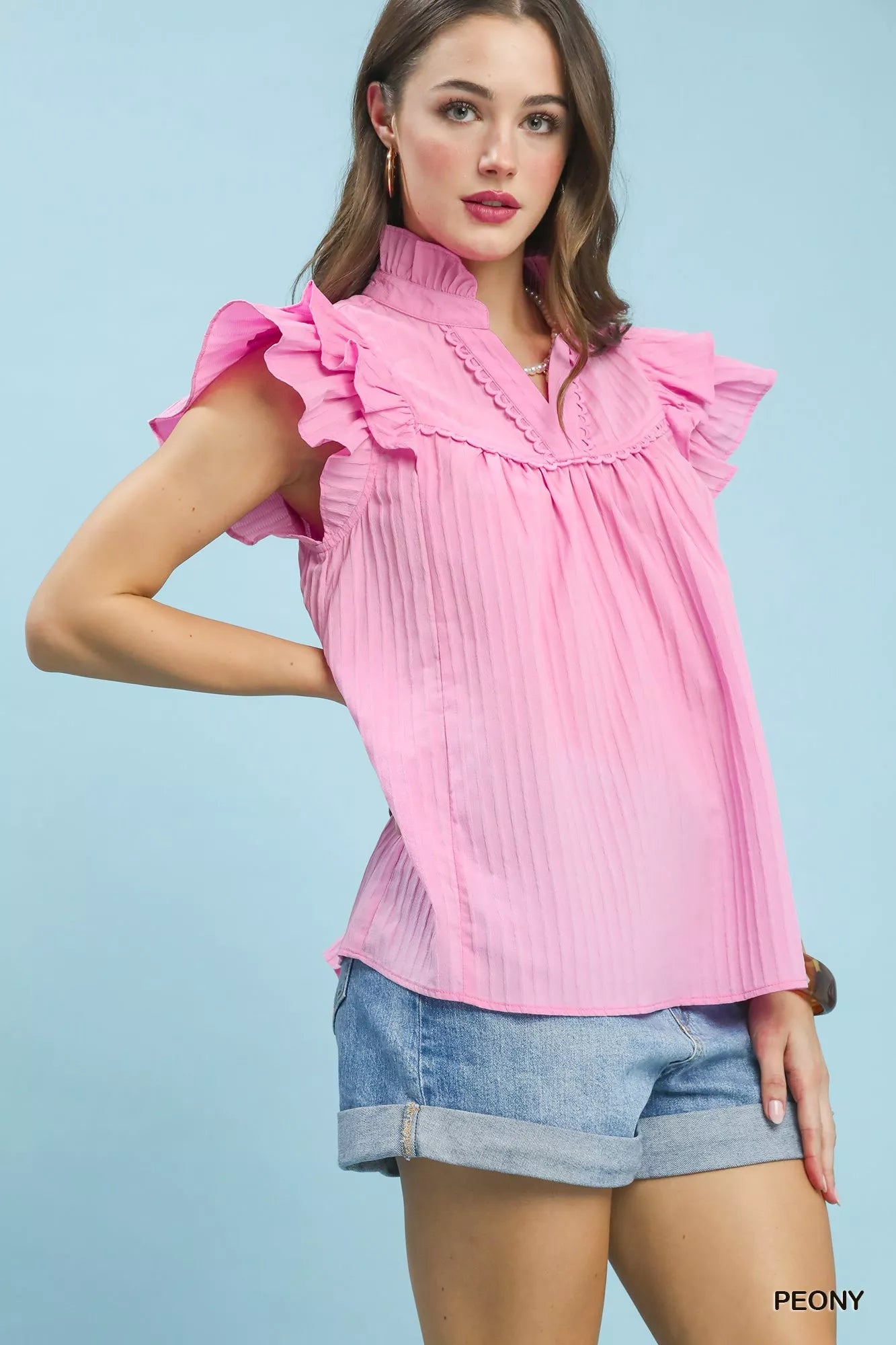 Ruffle Sleeve Textured Babydoll Blouse