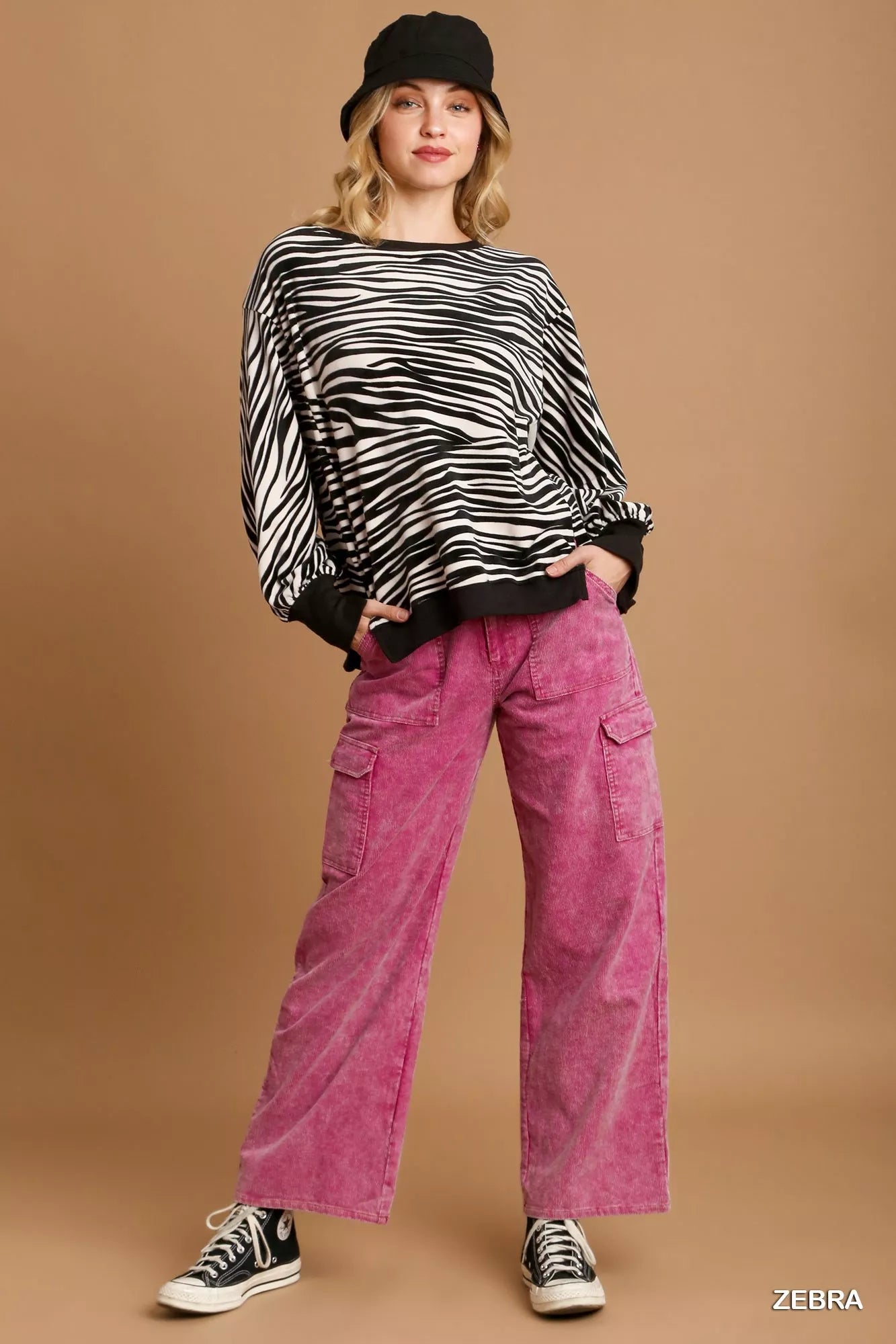 Zebra Striped Fleece Pullover Sweater Shirt