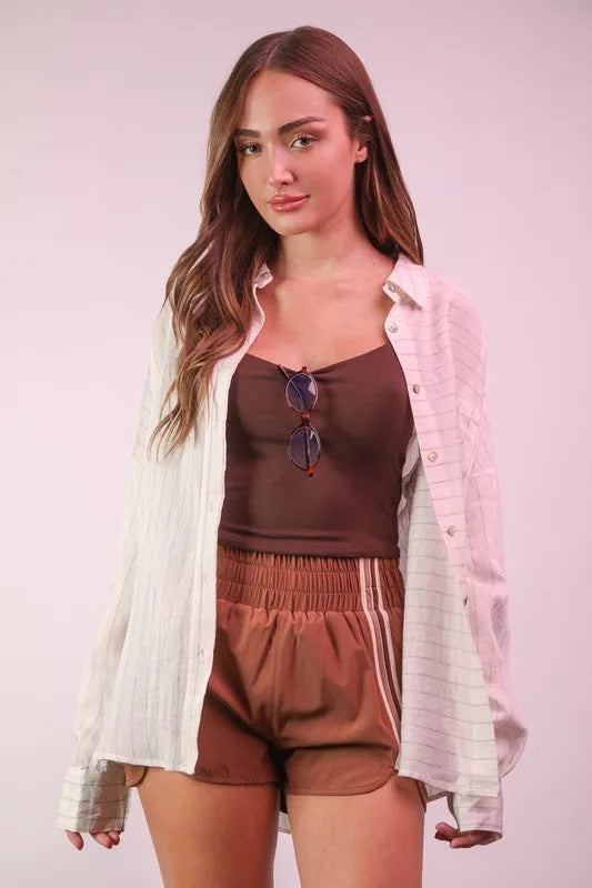 Oversized Striped Button Down Shirt Top