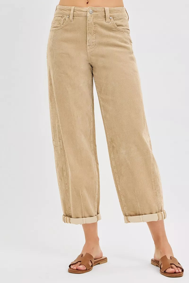 High Rise Crop Barrel Cordurory Pants
