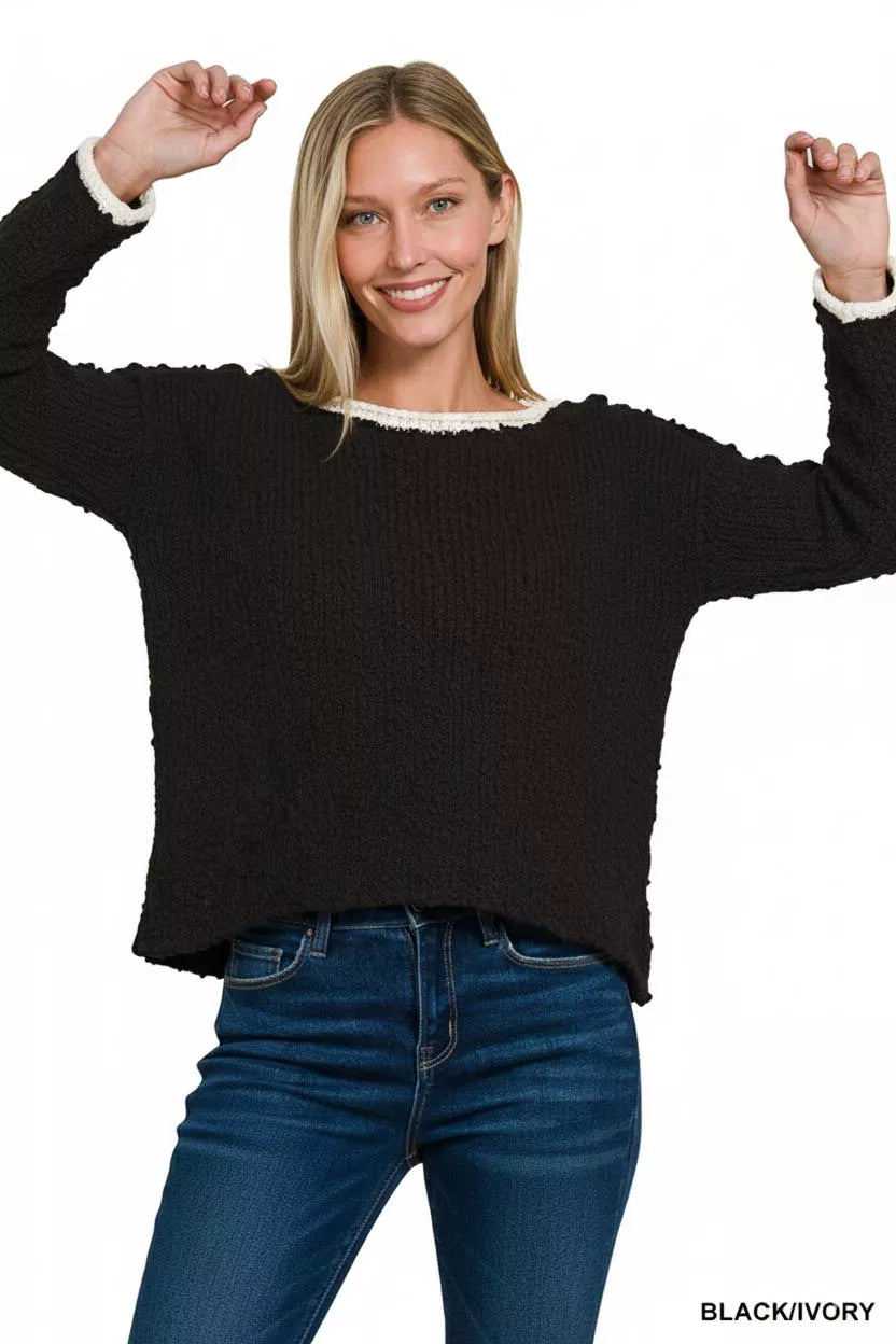 Contrast Trim Cropped Sweater