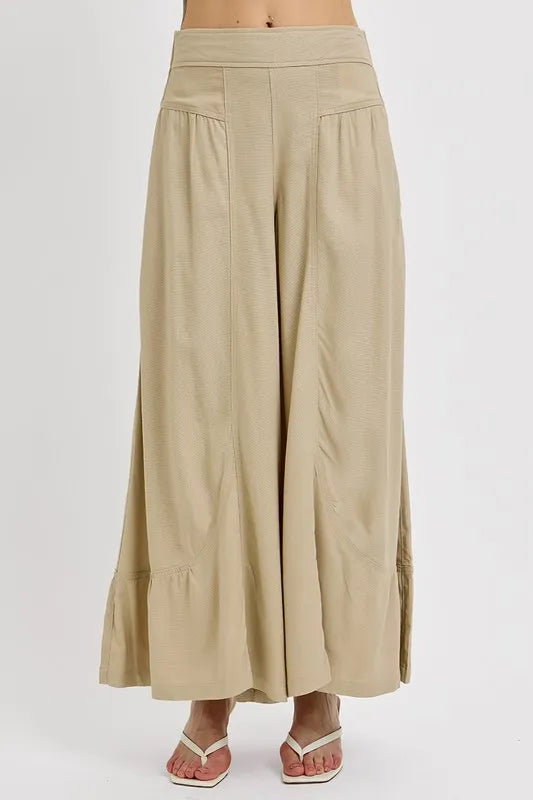 Shirring Detail Wide Leg Pants